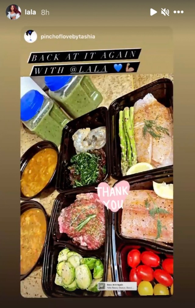la la anthony's meals of fish and veggies in black containers