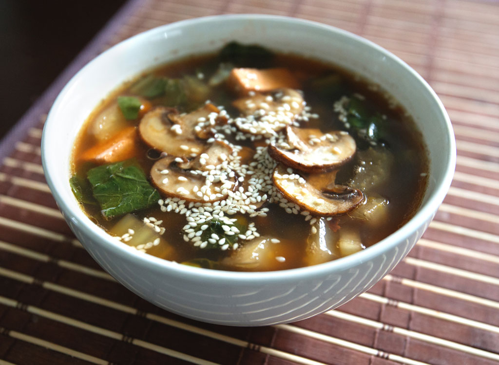 Mushroom tofu bok choy miso soup