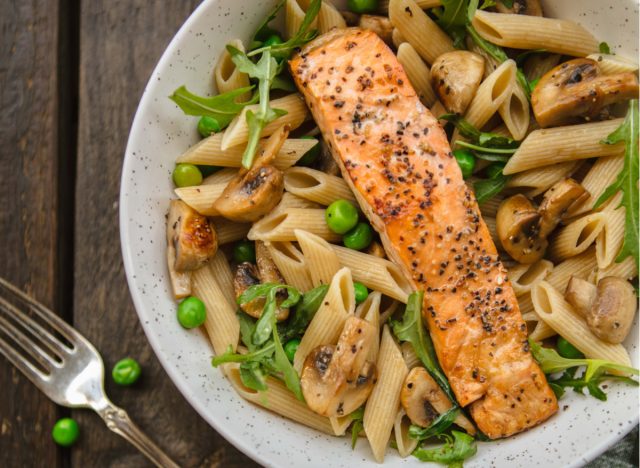 salmon over pasta