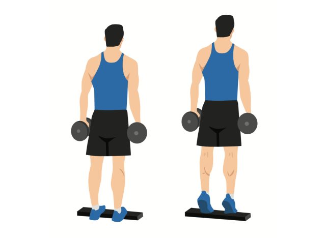 illustration of calf raises with dumbbells