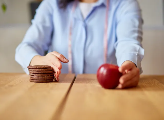 concept of saying no to cookies and sugar and yes to healthy food choices