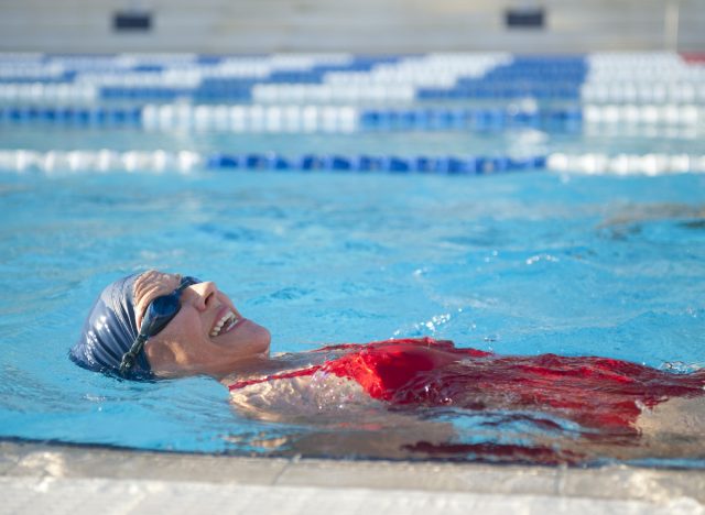 mature woman swimming laps