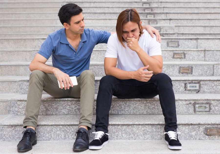 man comforting a friend how to calm your anger