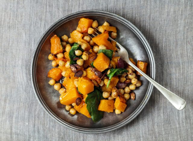 roasted butternut squash chickpea salad on plate