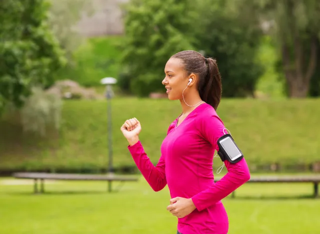 woman power walking outdoors